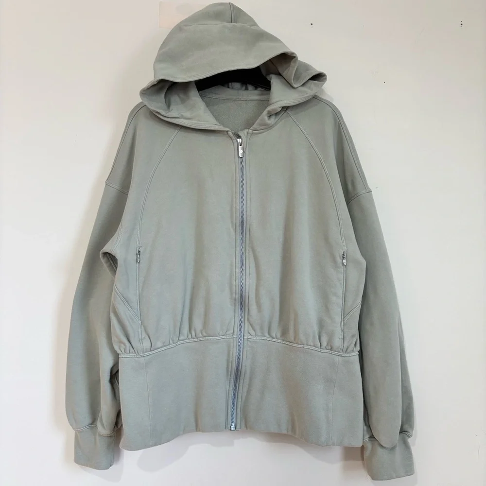 lululemon athletica green cotton fern hugged waist zip up relaxed fit Hoodie 12